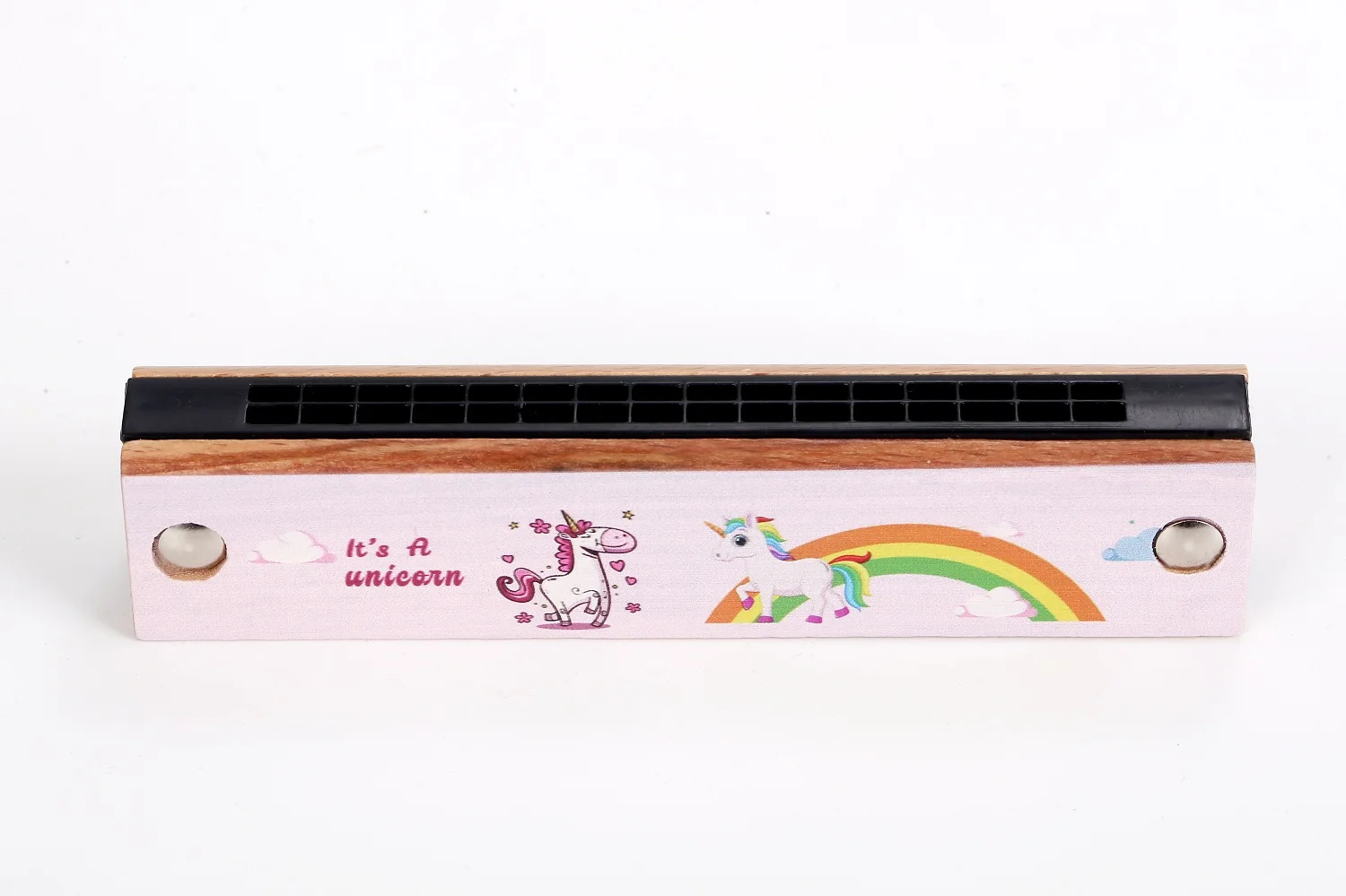 Wooden Cartoon 16 Hole Double Row Harmonica Wooden Children Body Wood Material