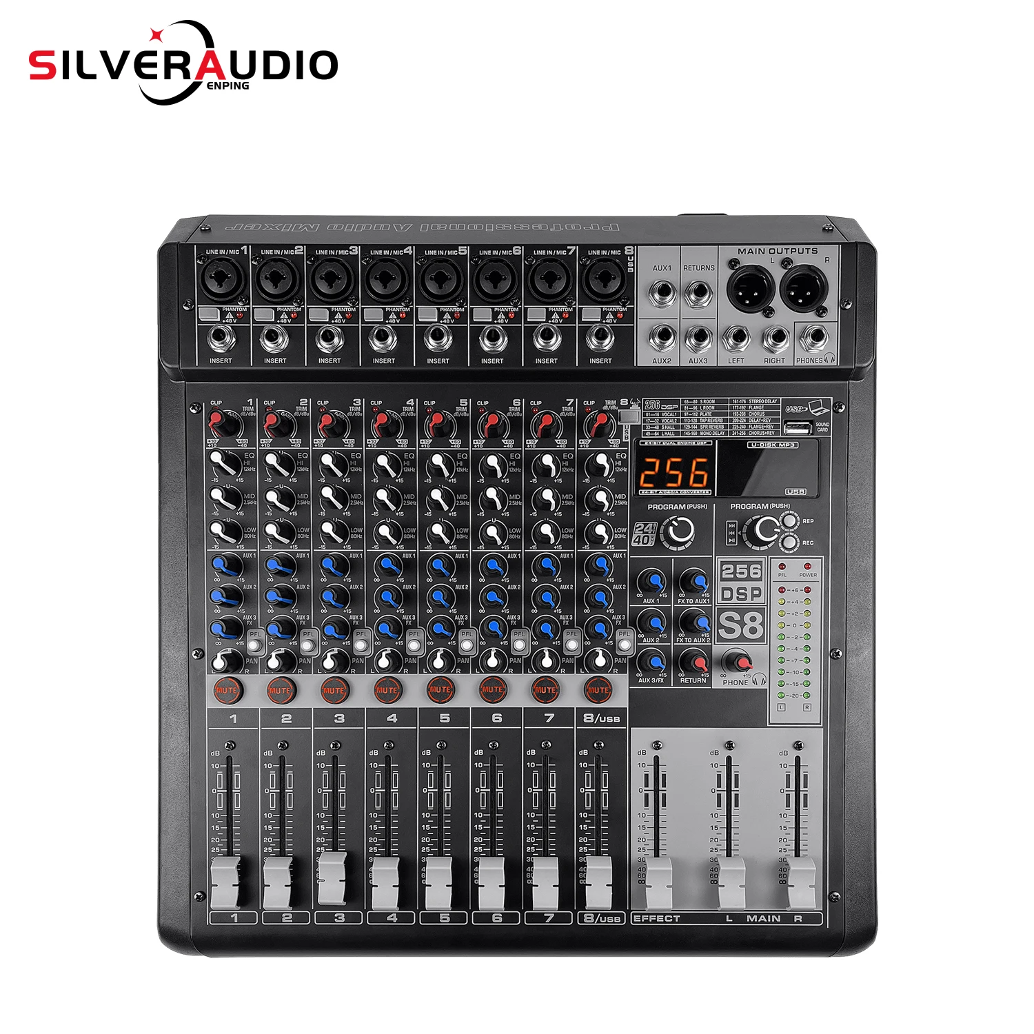 GAX-S8 Pro 8-канальный сетевой видеорегистратор DJ контроллер с 256 DSP эффект реверберации BT 5,0 USB смеситель USB для караоке профессиональный сценический