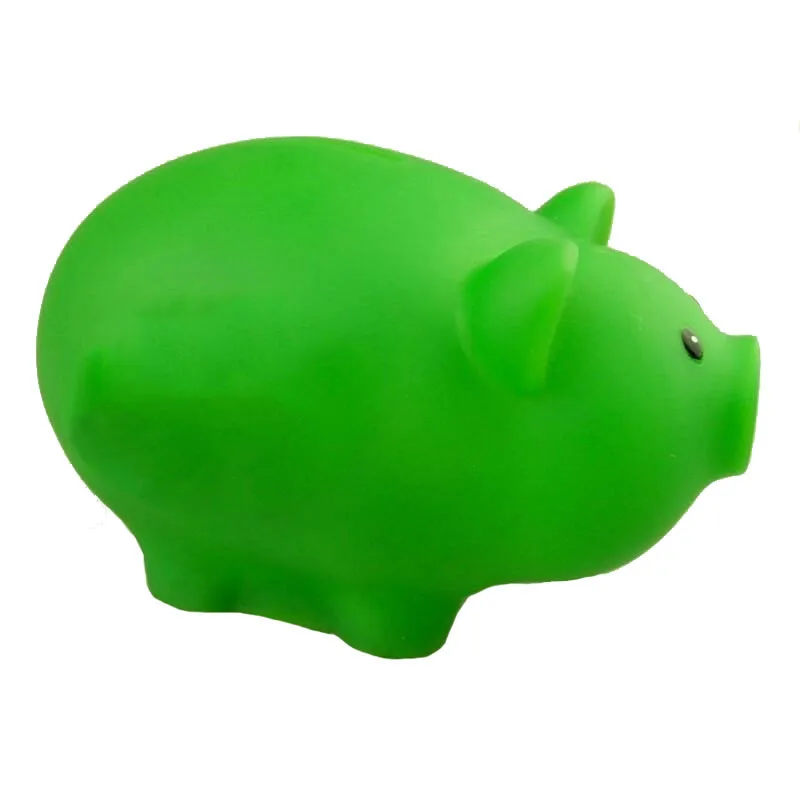 Promotional custom plastic pvc piggy banks 12cm money box banks green piggy coin bank
