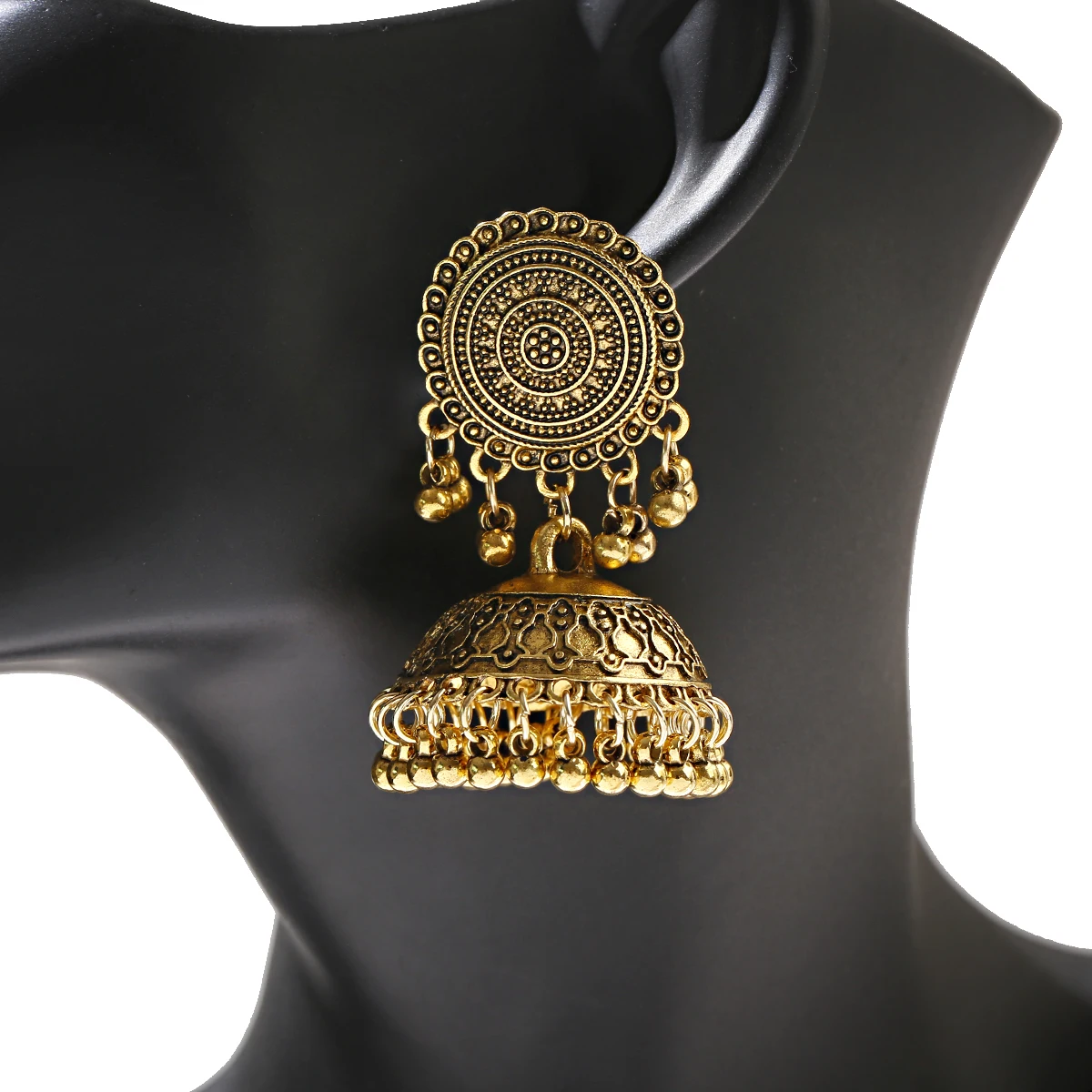 Big Round Sunflower Handmade Dangle Drop Bells Gold Silver Oxidized jhumka Indian Earrings For Women Jewelry