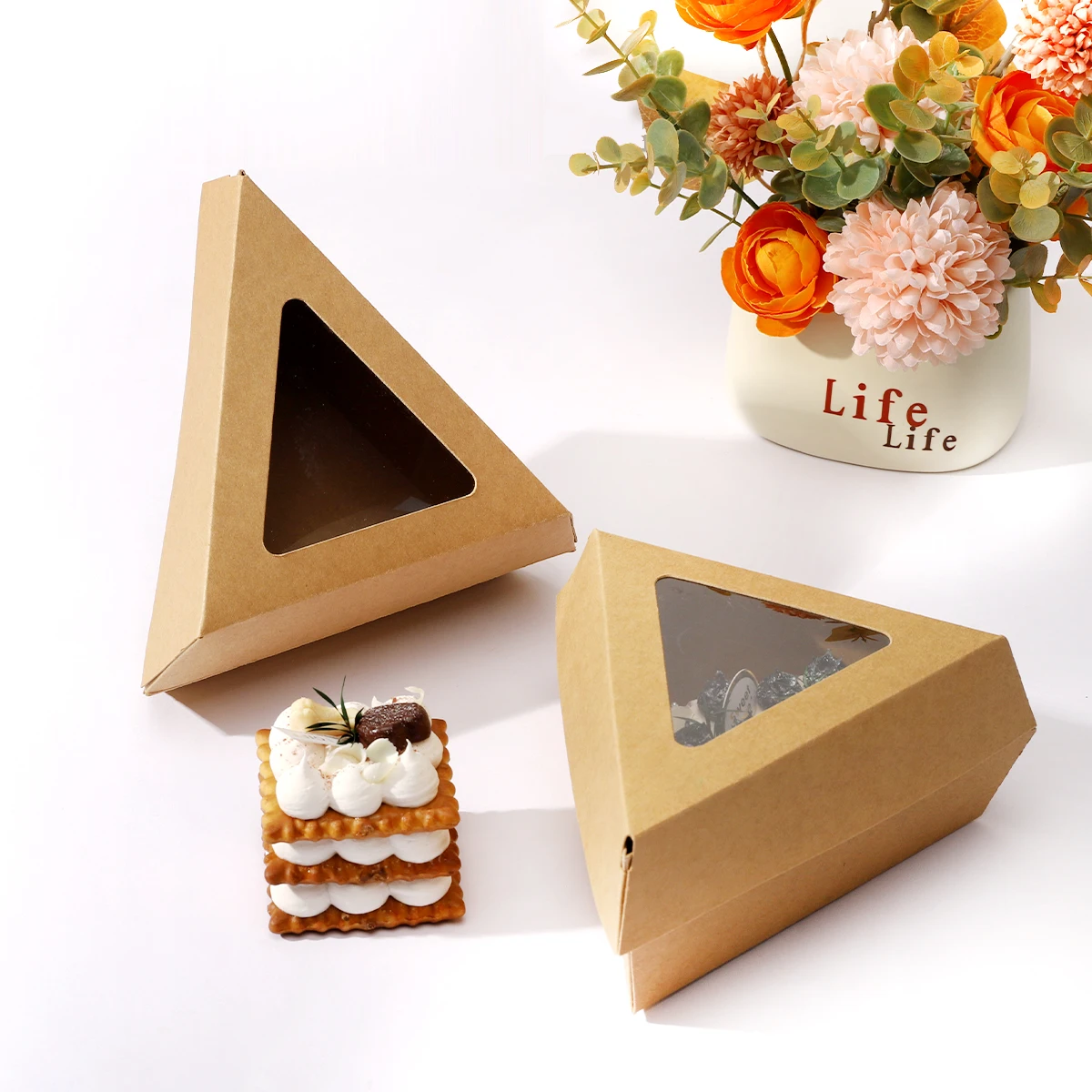 Biodegradable Food Grade Disposable Baking Cake Sushi Dessert Pastry Cupcakes Donut Brownies triangle Packaging Box