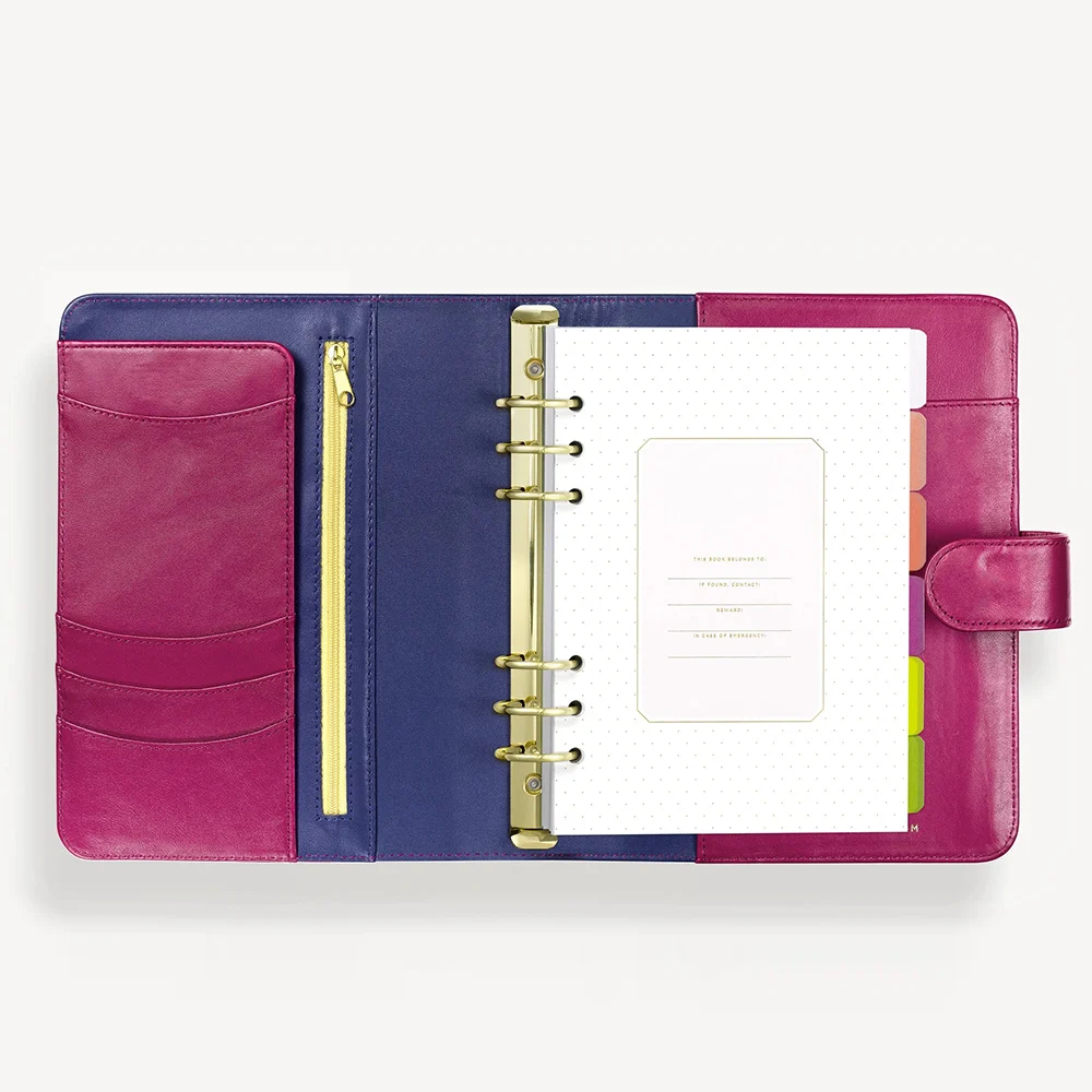  Изготовленный На Заказ A5 PU кожаный портфель Binder связующего офисная 6 кольцо папка для документов