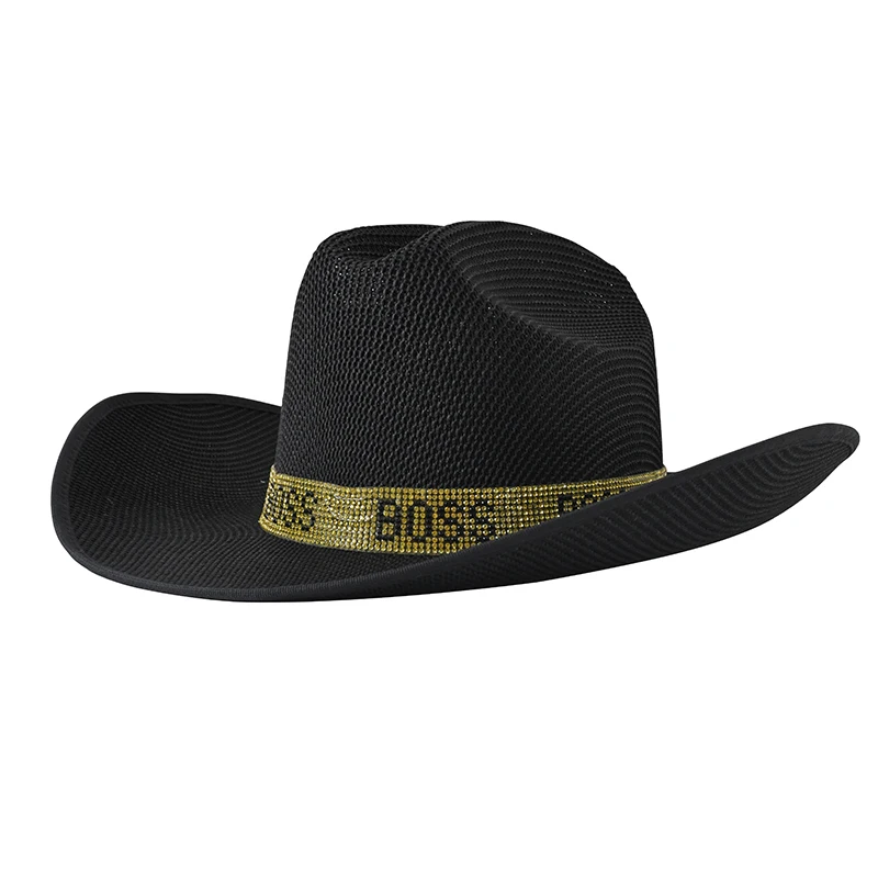 Western European and American cowboy hats, knitted hats, curved brimmed large brimmed hats with BOSS stone decorative strip
