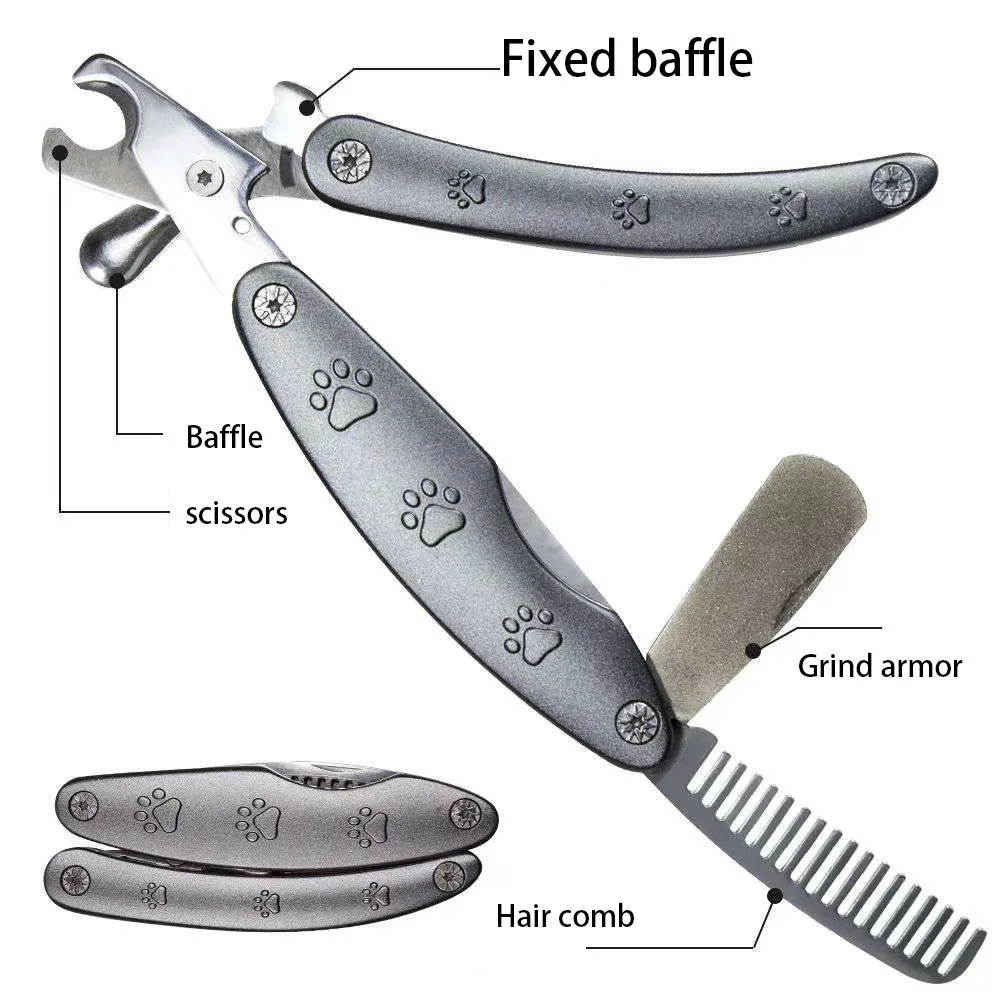 Товары для кошек и собак Amazon, трехв-1, складные кусачки для ногтей из нержавеющей стали, набор ножниц для ухода за питомцами с расческой