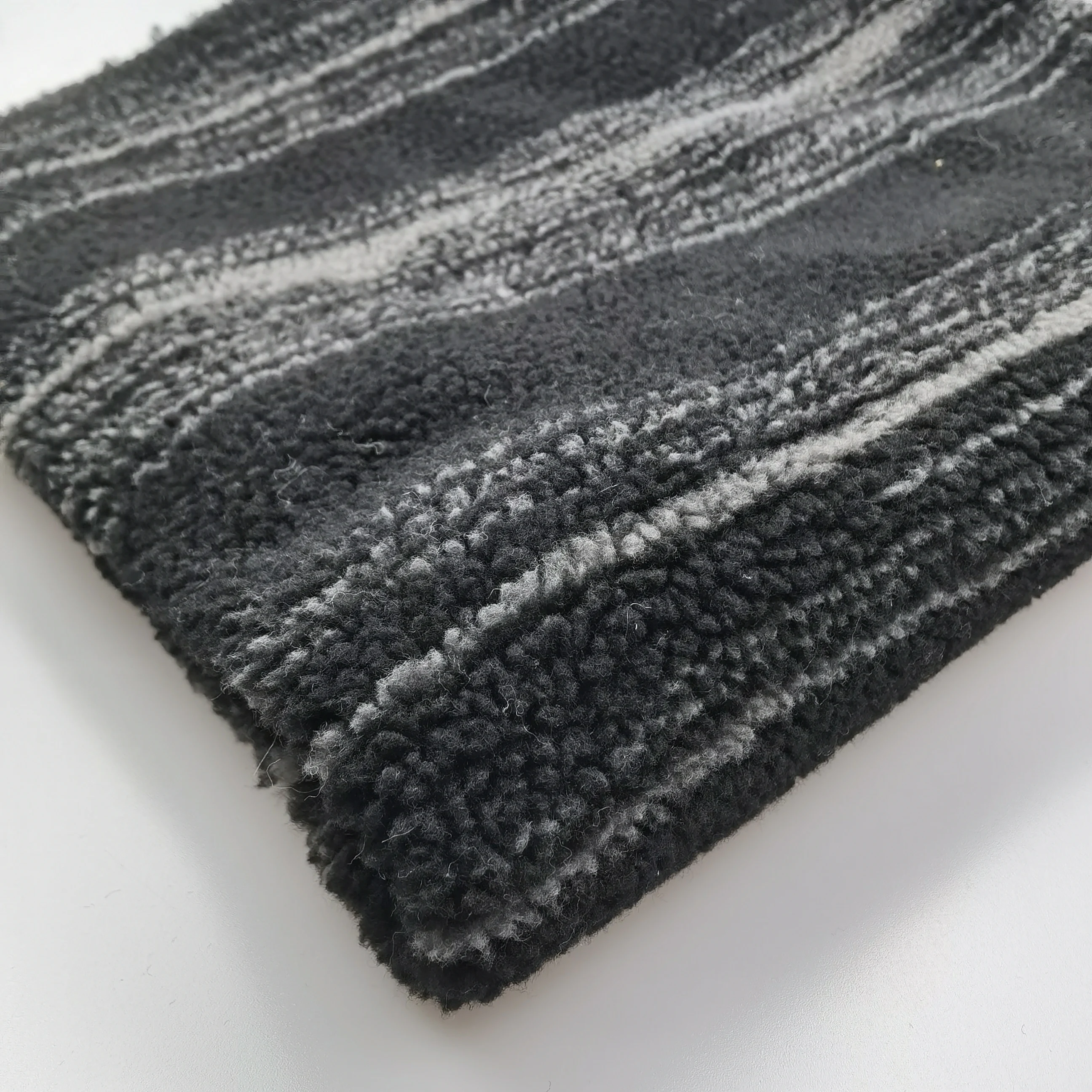 China manufacturer strip jacquard 100% polyester teddy pile sherpa fleece garment fabrics