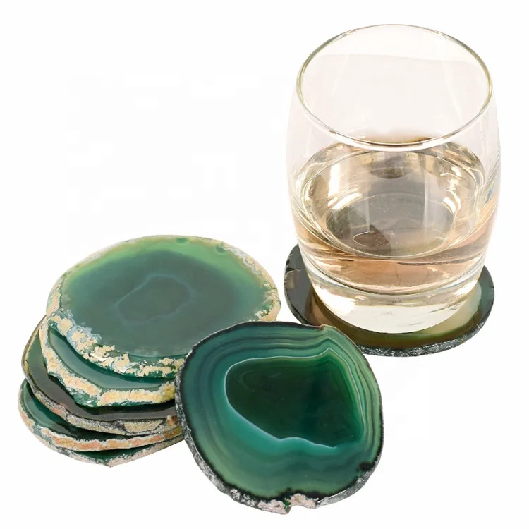 Wholesale Natural Slate Coaster Slices Stone Agate Coaster Set Cup Coaster Dye Agate Slice