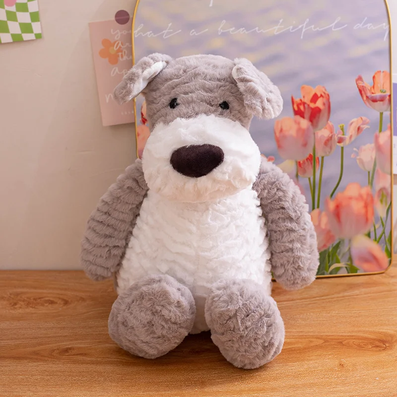 Plush Puppy Toy Cute Stuffed Animal Dog Kids Plush Toy Pillow Soft White Brown Dog Cuddly Toy Simulation Animal Doll