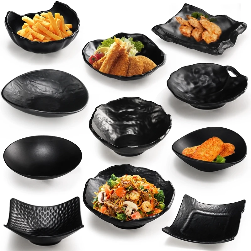 Kitchen Restaurant Dessert Customized Plate Matte Black Melamine Plate Food Serving Plate Tray
