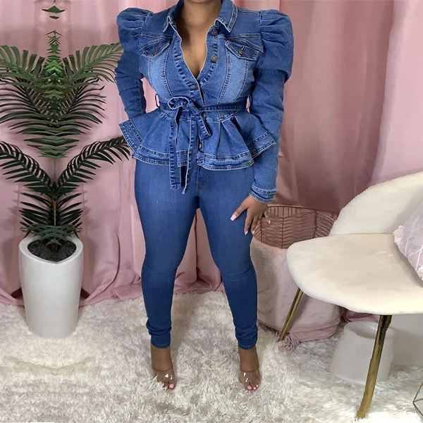 
Cyalaa Wholesale Custom Summer Denim Jacket Women Tops Fashion Sexy Women Causal Long Sleeve Top 