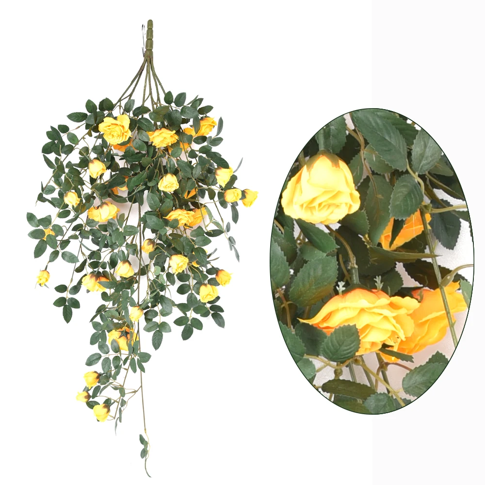 Wedding decor ceiling hanging flowers vine leaves artificial plants bougainvillea silk roses