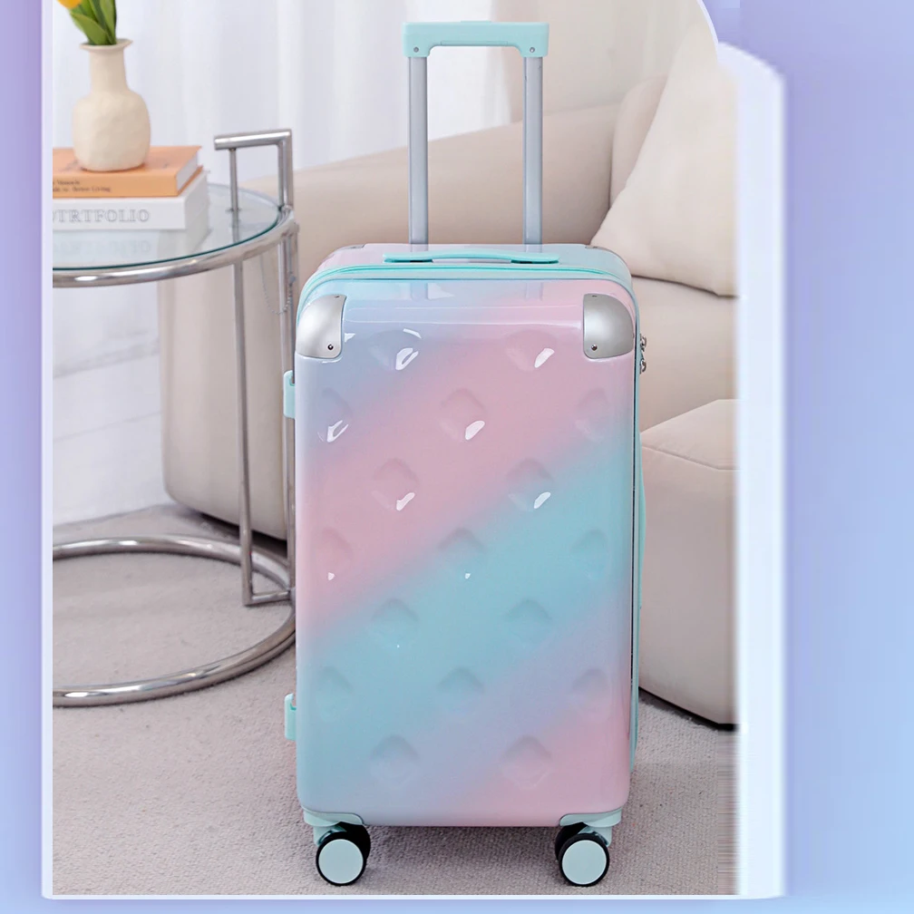 Hot selling Wholesale Gradient color PC luggage set High-end custom logo trolley suitcase colorful luggage travel bag