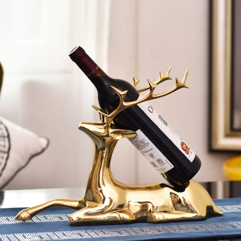 Animal type wine rack home decoration and hotel table decoration copper deer decorative metal wine rack