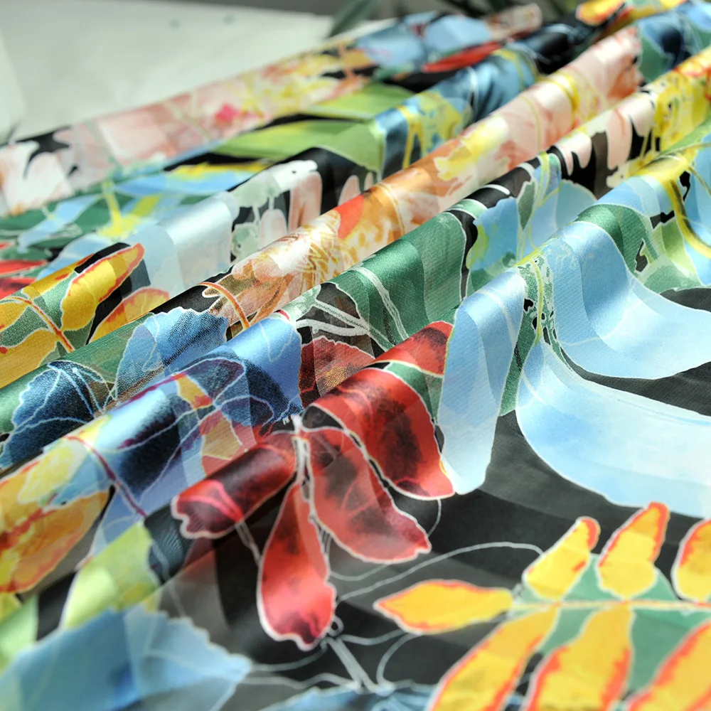 Elegant flower printed silk satin stripe chiffon georgette Dubai China fabric