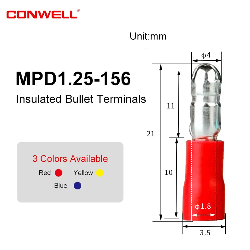 MPD series Brass Insulated Bullet Male Disconnects With PVC Insulation Terminal Block