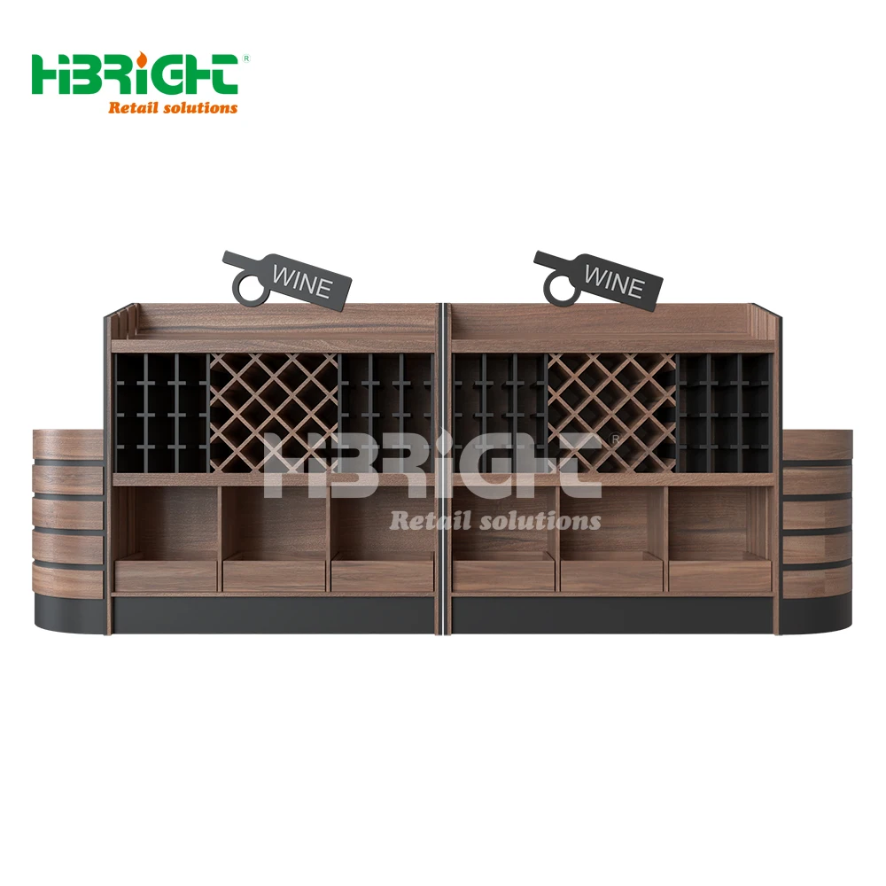 Wooden Eco-friendly Wine Storage Display Supermarket Shelf Rack