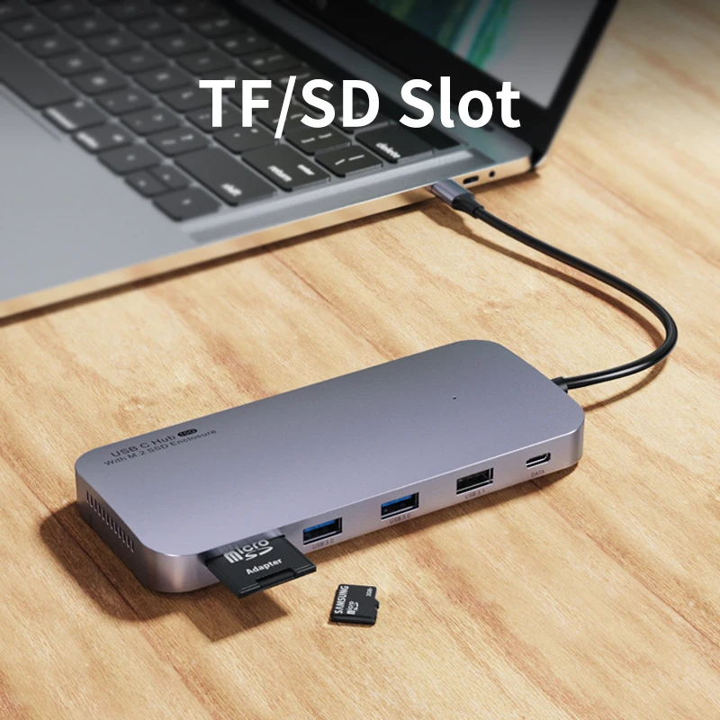 Hot Sale USB C Hub & SSD Case 2in1Docking Station with 100W PD+4K HD Media+1000M Lan+SD+TF+USB+DATA For Macbook