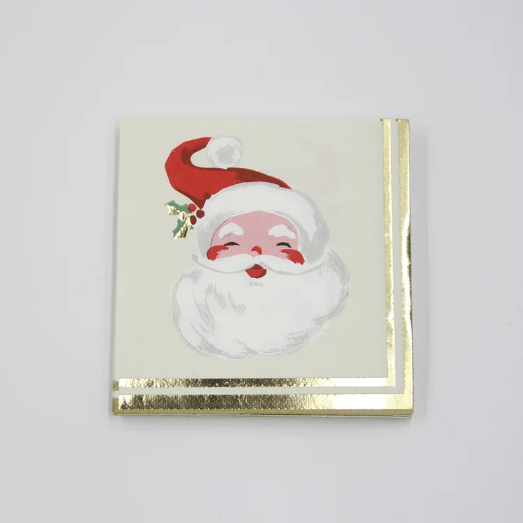 Customized Logo Printing Santan Xmax Party Tissue Disposable Cocktail Gold Foil Printed Paper Napkins