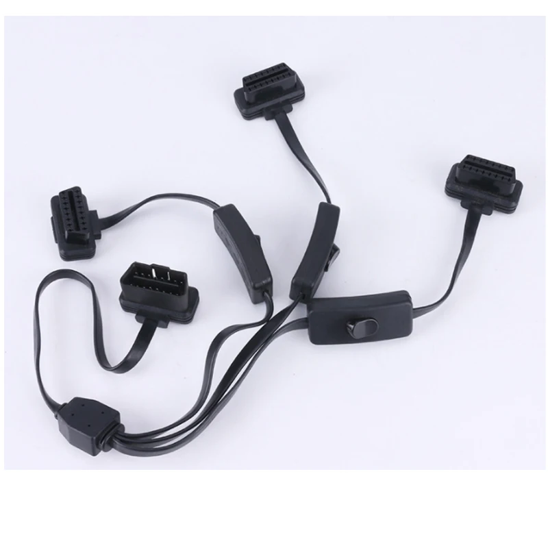 Flat noodle extension OBD OBD2 OBDII 16Pin Male To three Female Car Diagnostic OBD Extension Cable with switch