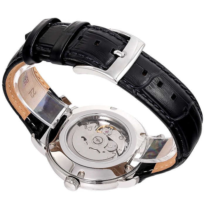 Hot sale luxury skeleton  Private label men hand watch japanese leather strap mechanical automatic stainless steel watch