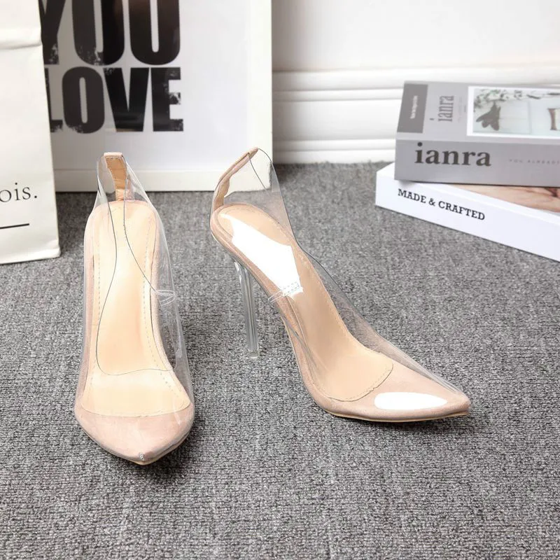 Mules Chaussures Femmes Size 42 Nude Sandals New Design Transparent PVC Heels for Ladies