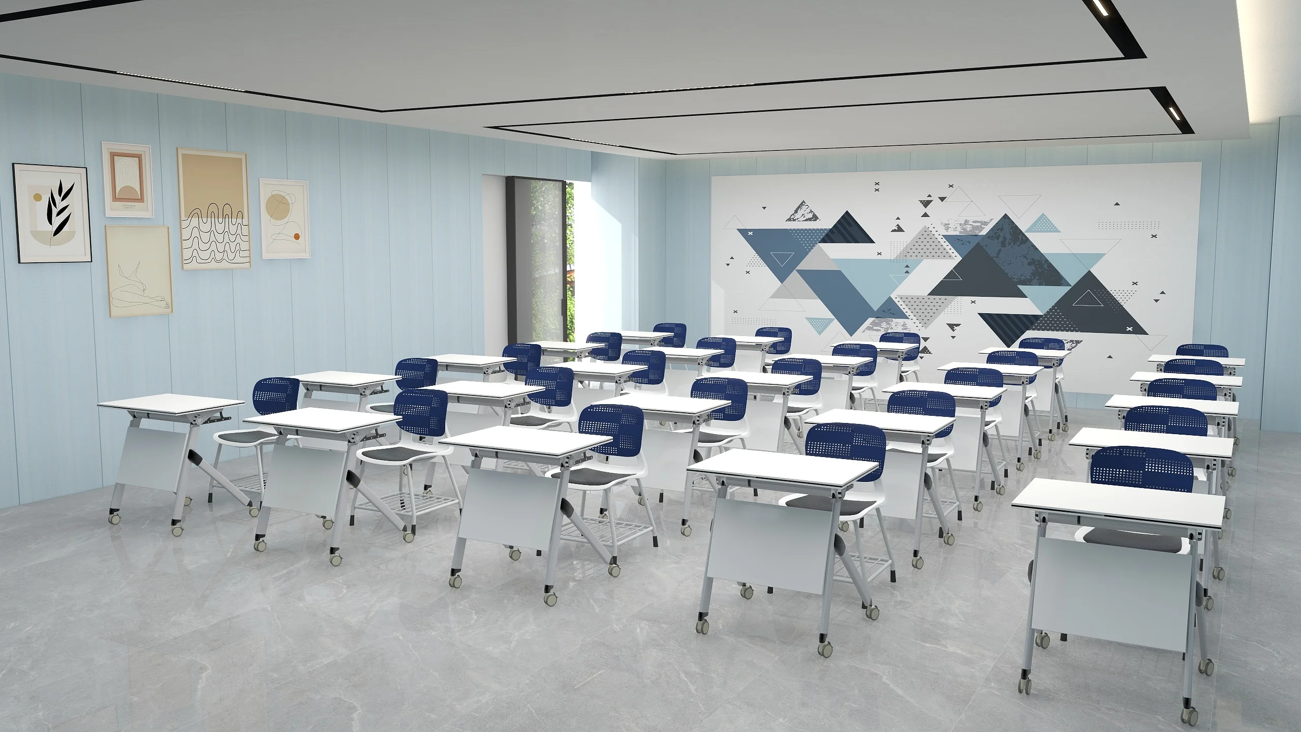 University school student chair with wheel for Multi-functional classroom study chair training chair