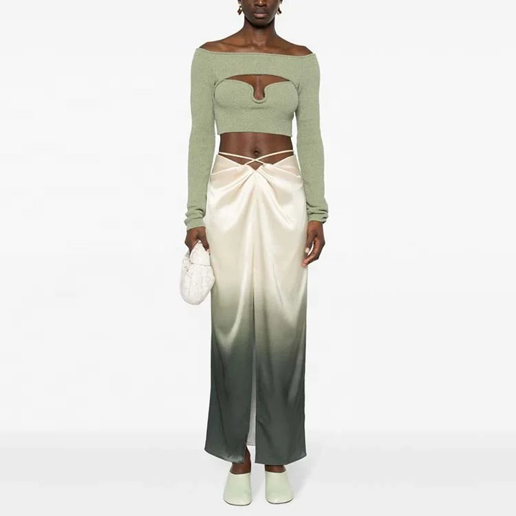 HIgh quality 2024 newest custom high-waisted satin maxi skirt for woman