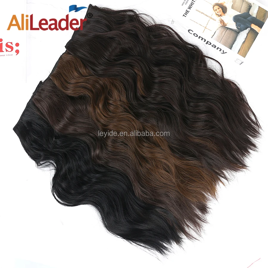 Clip-in Long Wavy Hair Extensions Ombre Synthetic Natural Curly One Piece False Hairpiece Fish Line Fake Hair Piece