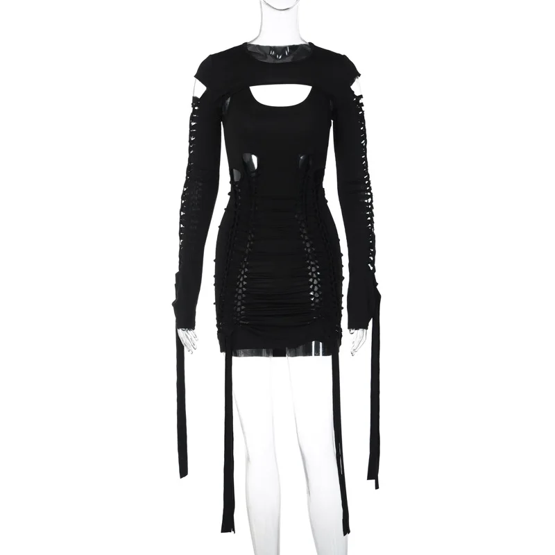 Hot Selling 2023 Sexy Women Sheath Tight Black Bodycon Dress With Hollowed-Out  Party Casual Night Club Evening Dresses