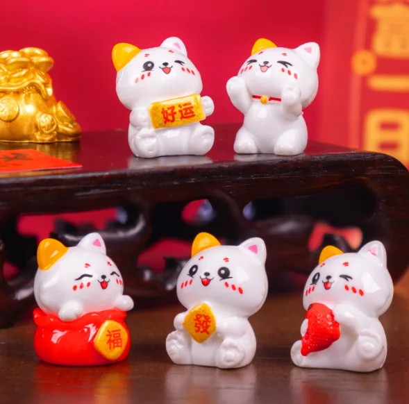 miniature animals mini chinese dolls lot resin lucky cat waving hands mini garden tiny planter terrarium figurines business gift