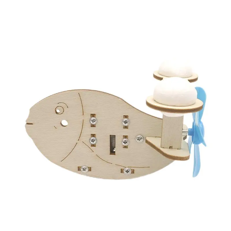 R-53 Bionic Fish DIY Wooden Sailing Boat Set Sailboat Creative DIY Wooden Boat Fish Intelligence Training Building Model