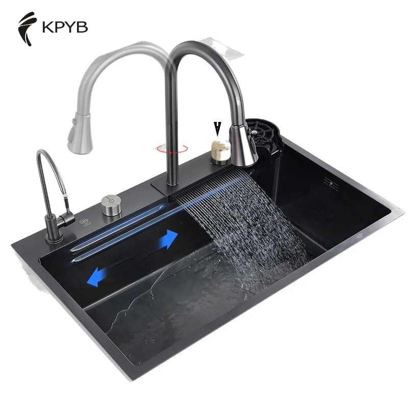 Kitchen Sink 304 Stainless Steel Gun Gray Dish Wash Basin Multi-functional Thickened Hand-child Double Sink