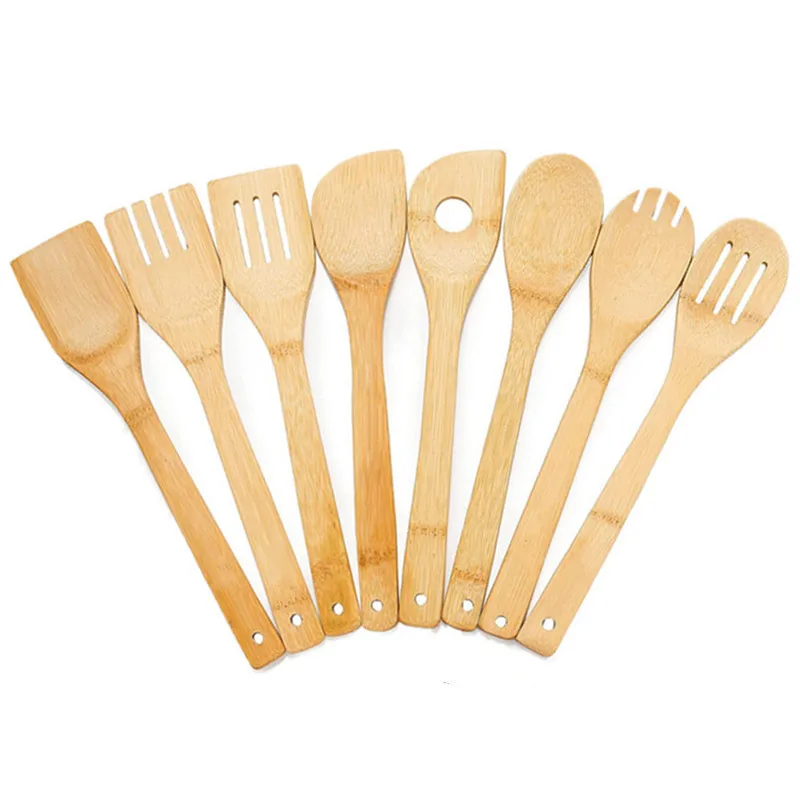 Natural Bamboo Kitchen Cooking Utensils Wholesale 6 Piece Tools Spoon Fork Spatula Set