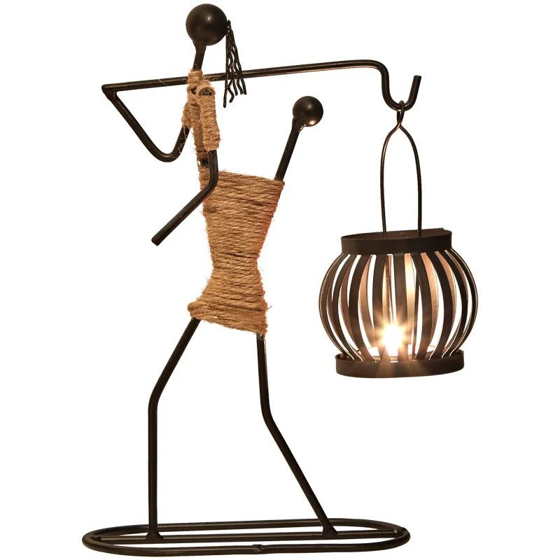 Black African Woman Candle Table Decorations Nordic Home Decor Metal Iron Lanterns and Candle Jars Candlestick Candle Holder
