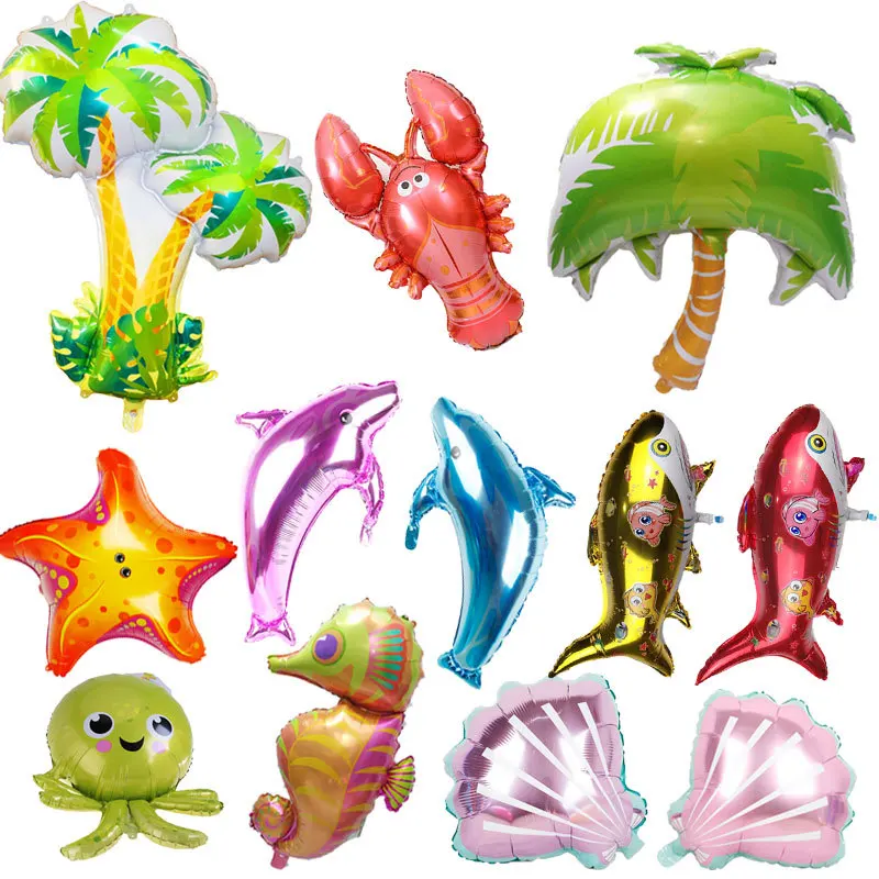 Large Marine animal aluminum foil balloon beach plant tropical fish coconut tree birthday party decorative balloon wholesale