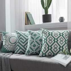 Hand Embroidery Cushion Cover European Luxury Geometric Embroidered Throw Pillow Cover Decoration Pillow for Couch 18*18 inch