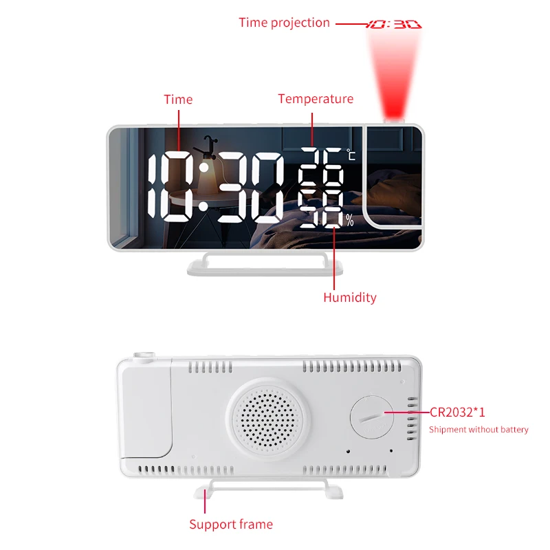 Daylight Led 2 Usb Chargers For Bedrooms Projection Mirror Alarm Projector Clock Clock