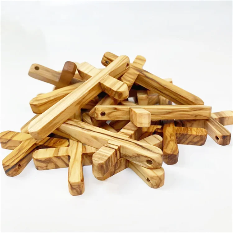 Factory wholesale custom handmade 100 Small Olive Wood Comfort Crosses  Religious Gift for Kids and Adults