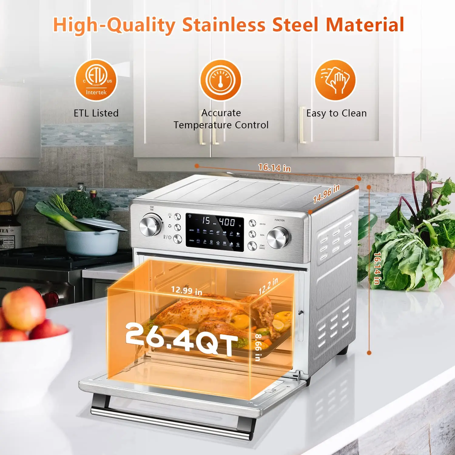 Customized Kitchen Large Capacity Electric Smart Oil Free Cooker Toaster Air Fryer Oven With Nonstick Basket