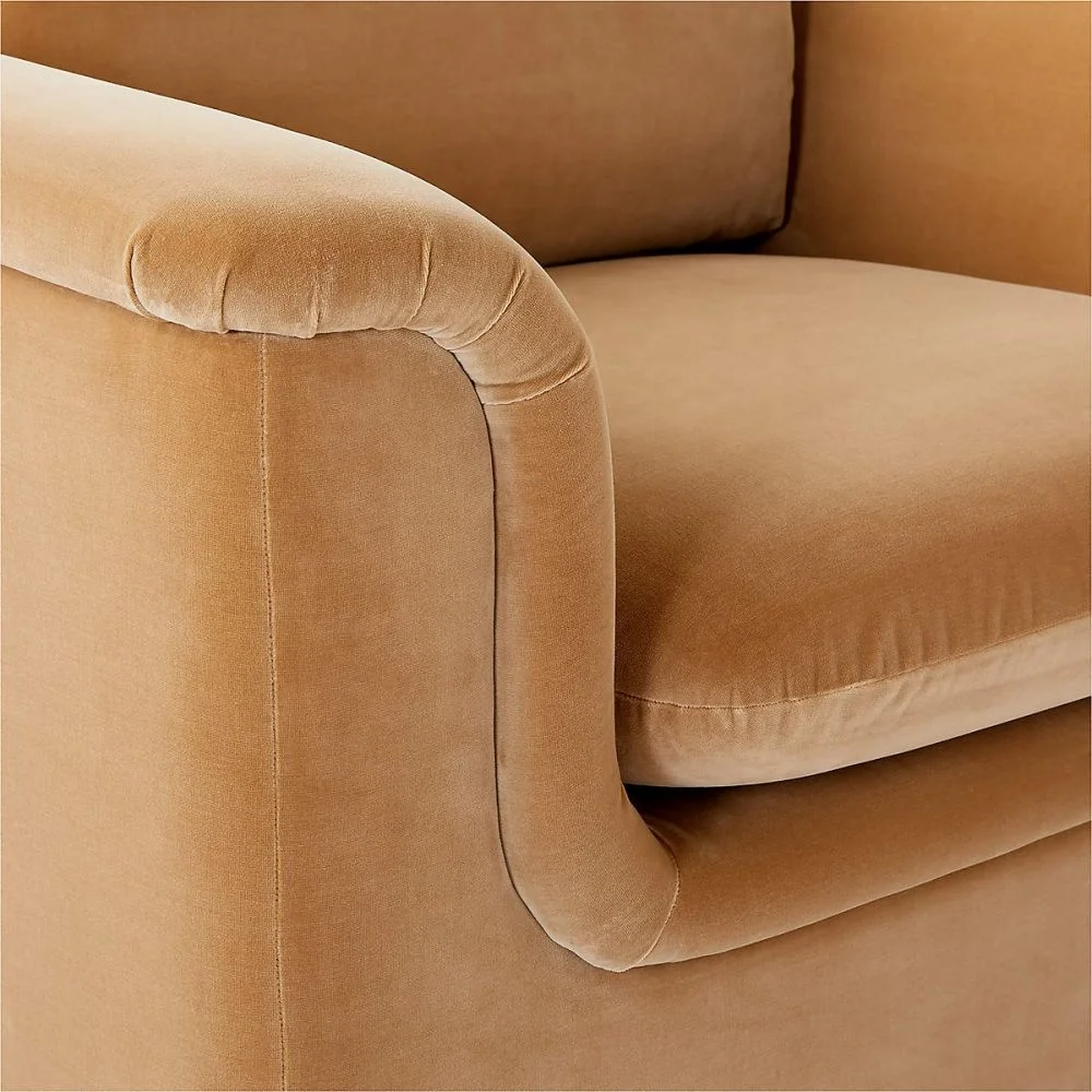 personalised single 1 seat sofa couch custom made upholstered orange khaki colored green camel corduroy velvet fabric armchair
