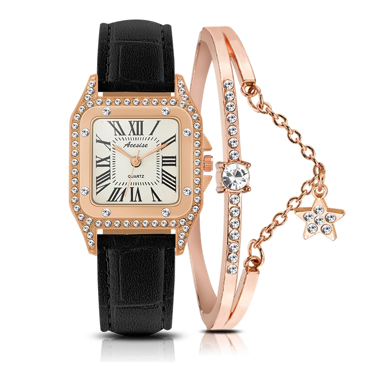 Women Diamond Watch Starry Luxury Bracelet Set Watches Ladies Casual Leather Band Quartz Dropshipping