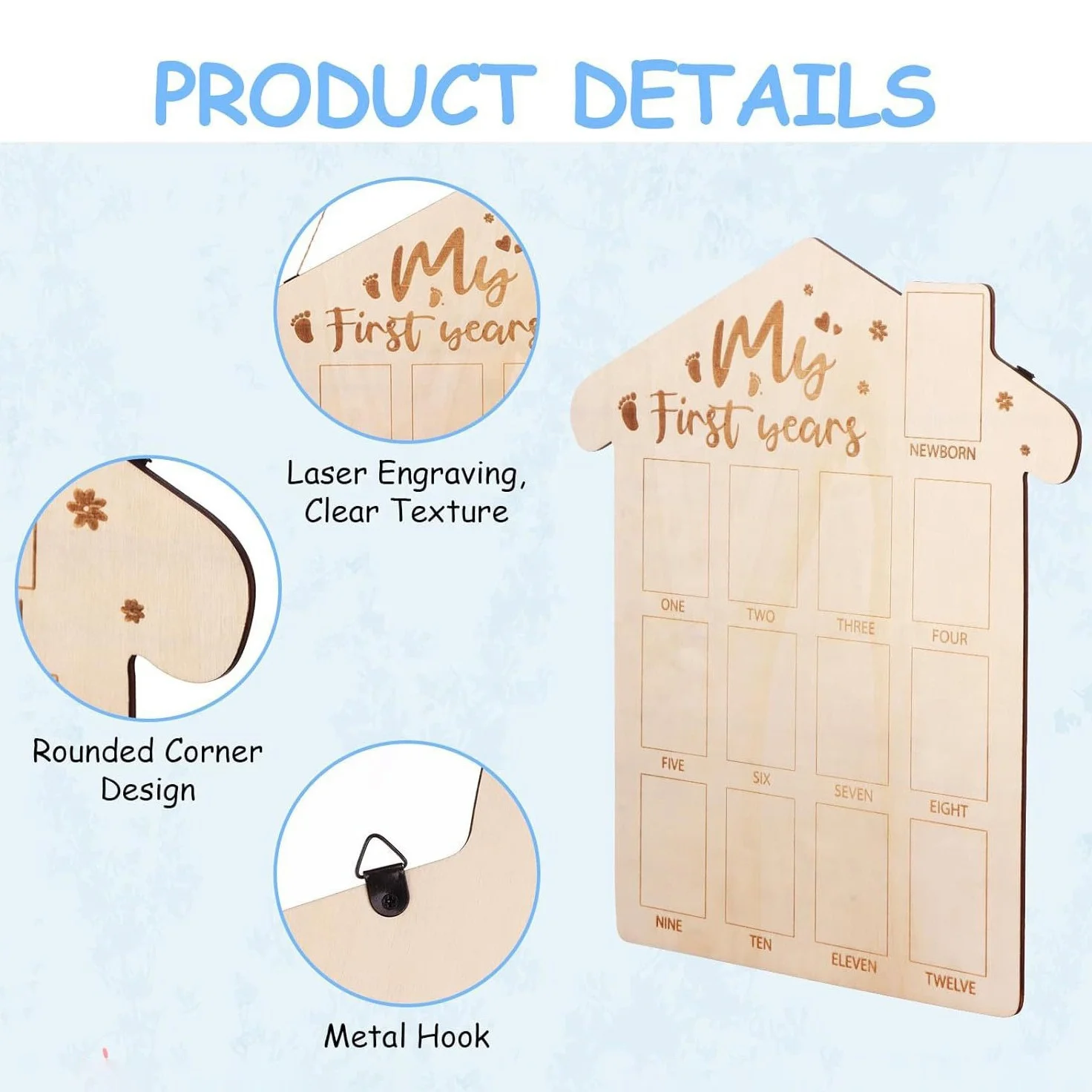 Wooden baby commemorative photo frame newborn calendar photo display board newborn first year milestone photo frame