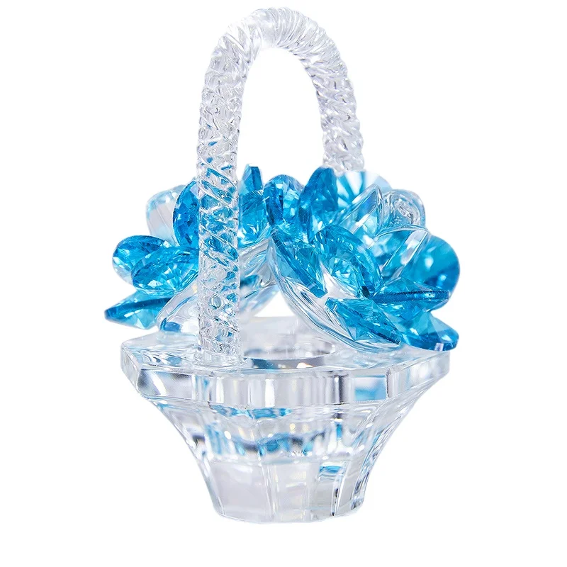 H&D Spring Bouquet Crystal Glass Flowers Blue Rose Figurine Dreams Ornament Paperweight Collectible Wedding Favor Home Decor