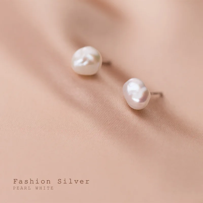 Minimalist Jewelry 925 Silver Freshwater Pearl Stud Earrings for Women