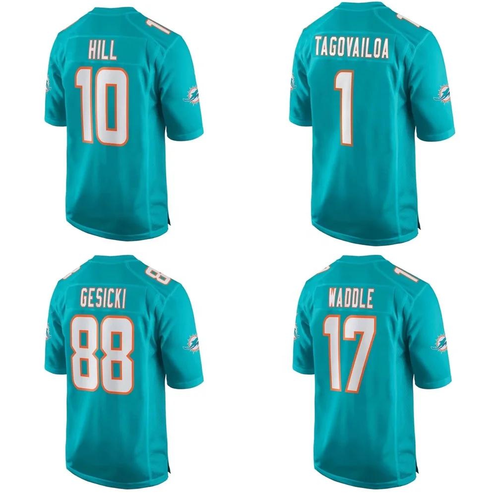 Custom Miami City Team Club Uniform Stitched American Football Jersey Dolphin Aqua Game 1 Tagovailoa 13 Marino 17 Waddl e