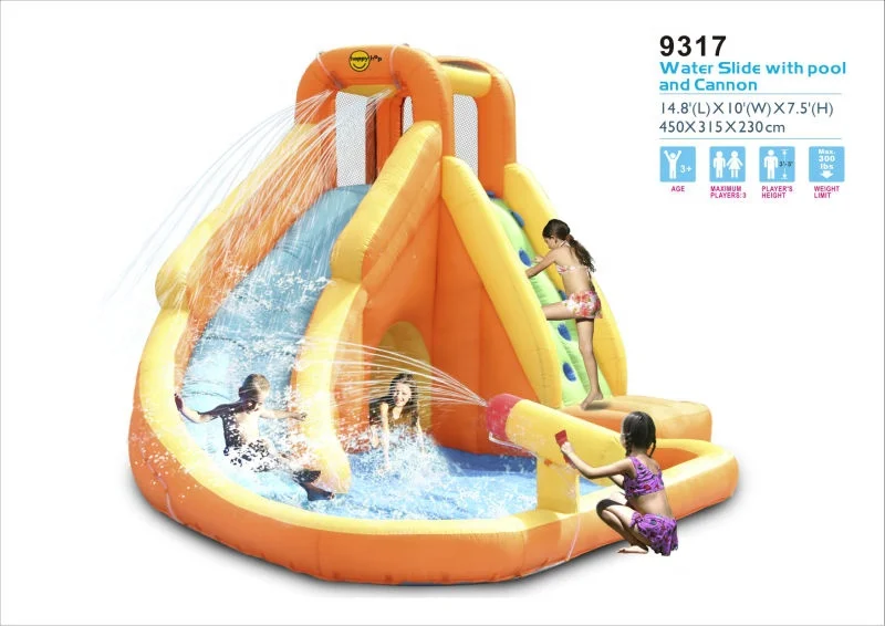 Happy hop 9317- Inflatable Water Slide and Pool with Cannon, Water Slide Park