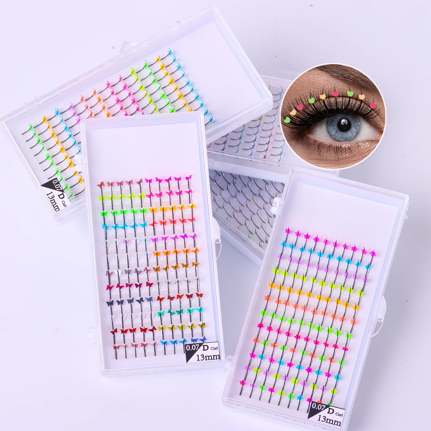 High Quality Spike Lash with Decoration Color Individual Lash 3D Butterfly Heart Glitter Spike Eyelash Extension