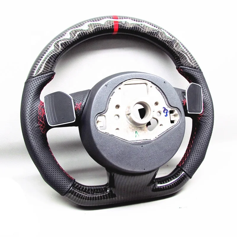 AUTO RACING CAR STEERING WHEEL FOR Audi Audi RS4 S4  CARBON FIBER STEERING WHEEL WITH RED STRIPE AVAILABLE FOR AUDI RS6 RS3 A7