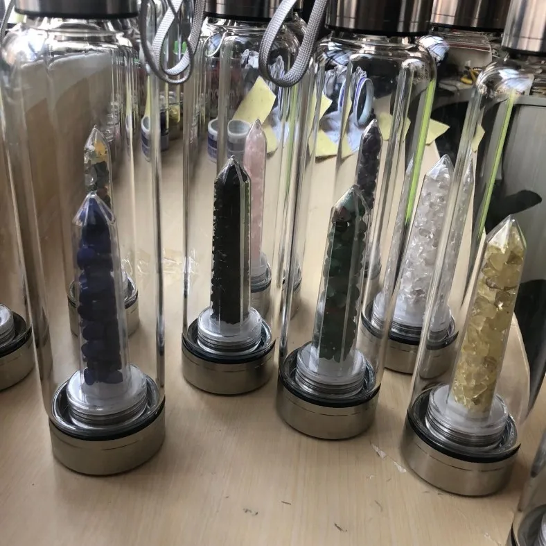 Wholesale infuser crystal points healing stones crystal glass water bottle