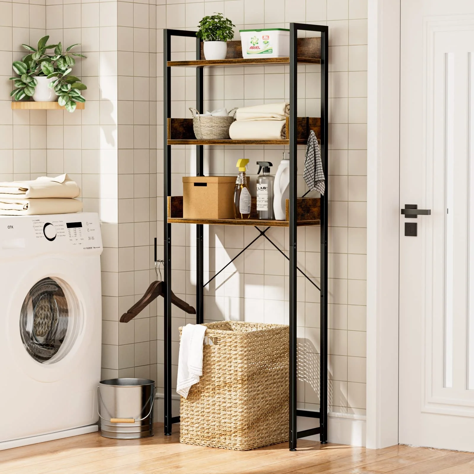3 Tier Bathroom Toilet Shelf Bathroom Organizer Over Toilet Storage Rack Space Saver Above Toilet Shelves with Hooks