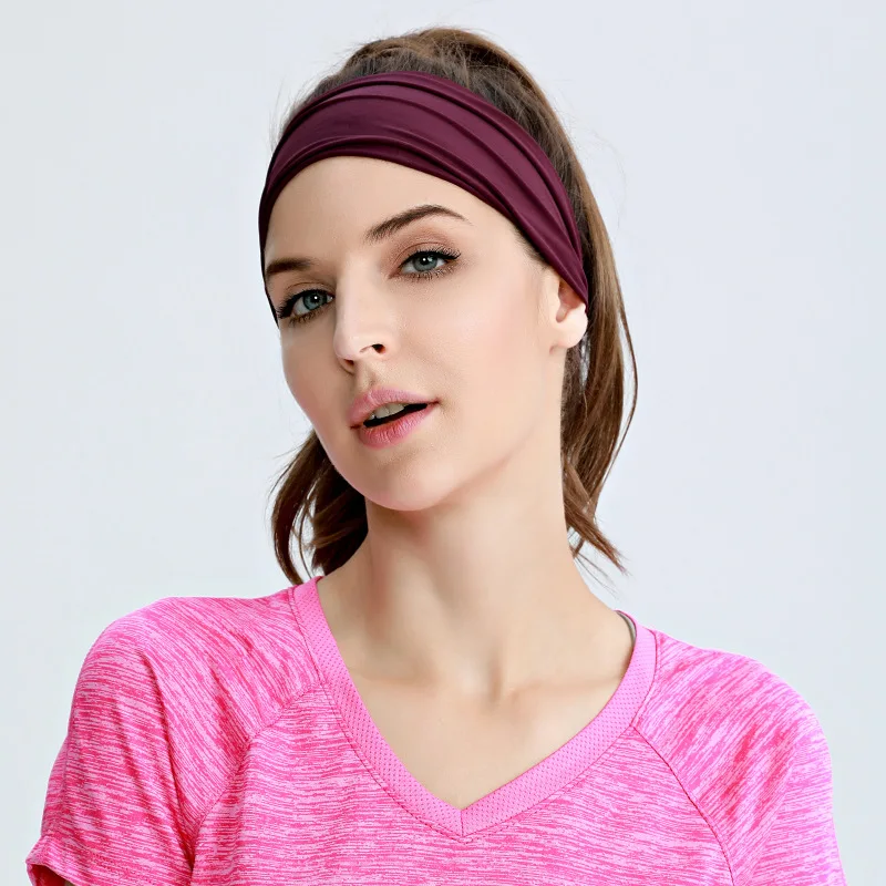 High Quality Sweat Absorbing Wide Nylon Elastic Sweatband Sports Yoga Fitness Exercise Headband Non Slip
